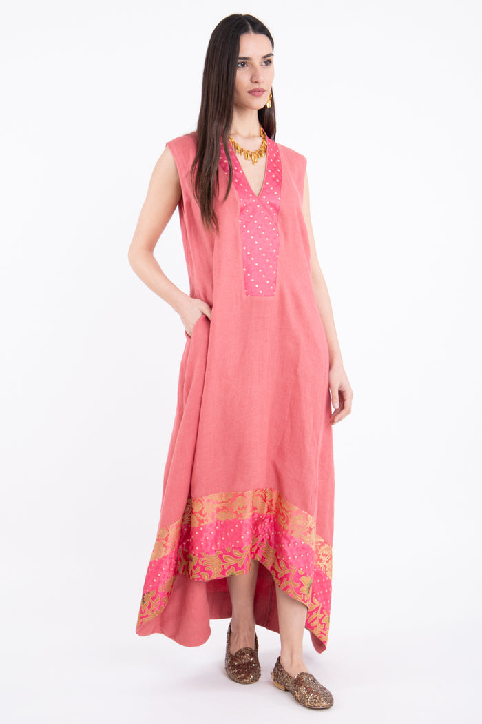Nahar Linen Pink Sleeveless Dress