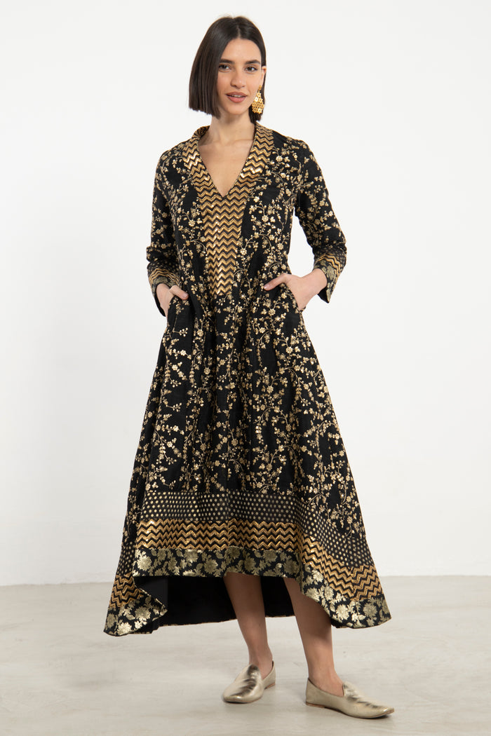 Nahar Silk Embroidered Black & Gold Dress