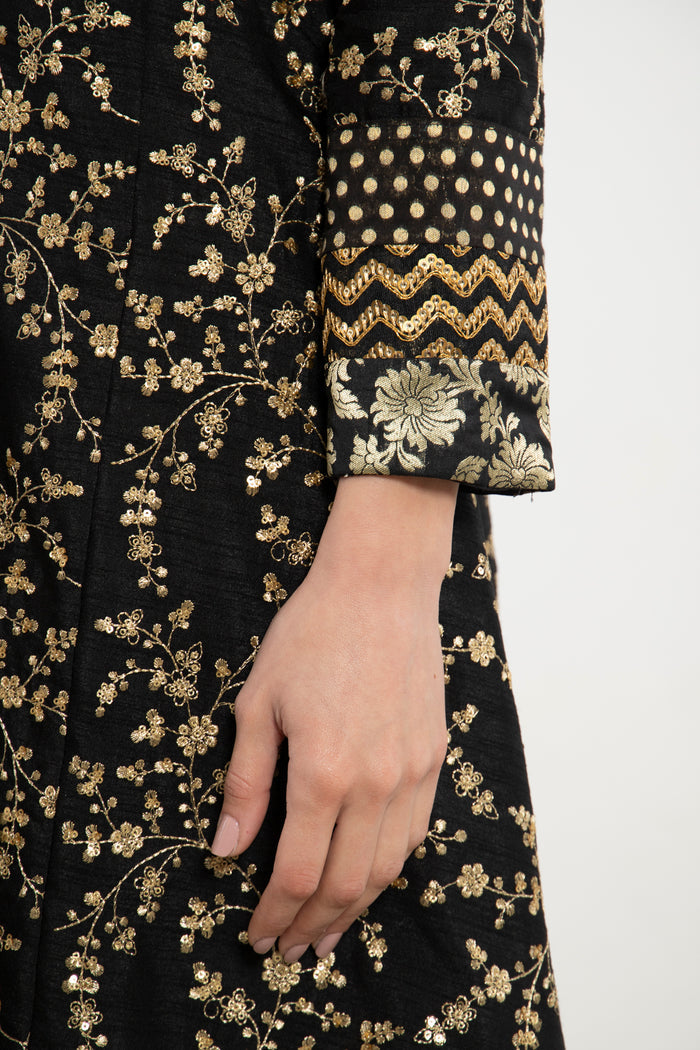 Nahar Silk Embroidered Black & Gold Dress