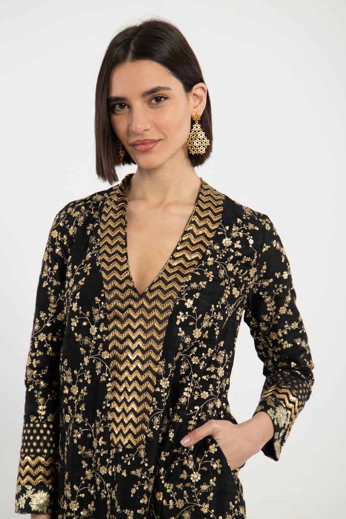 Nahar Silk Embroidered Black & Gold Dress