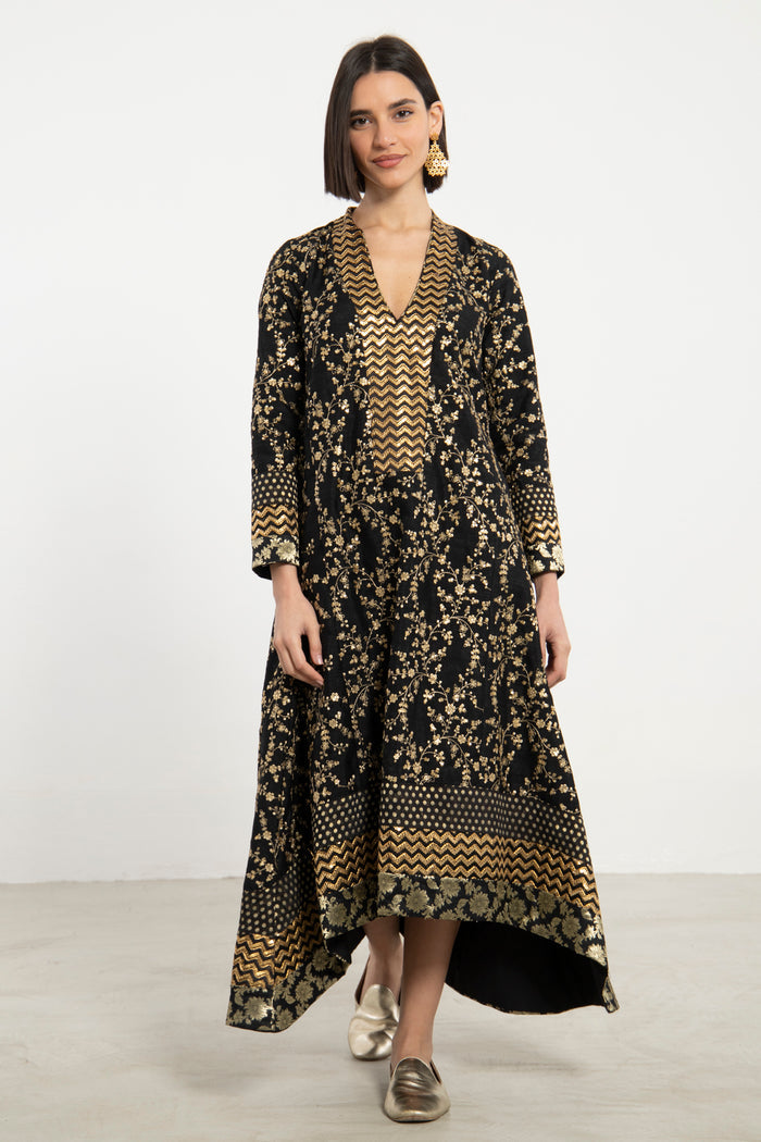 Nahar Silk Embroidered Black & Gold Dress