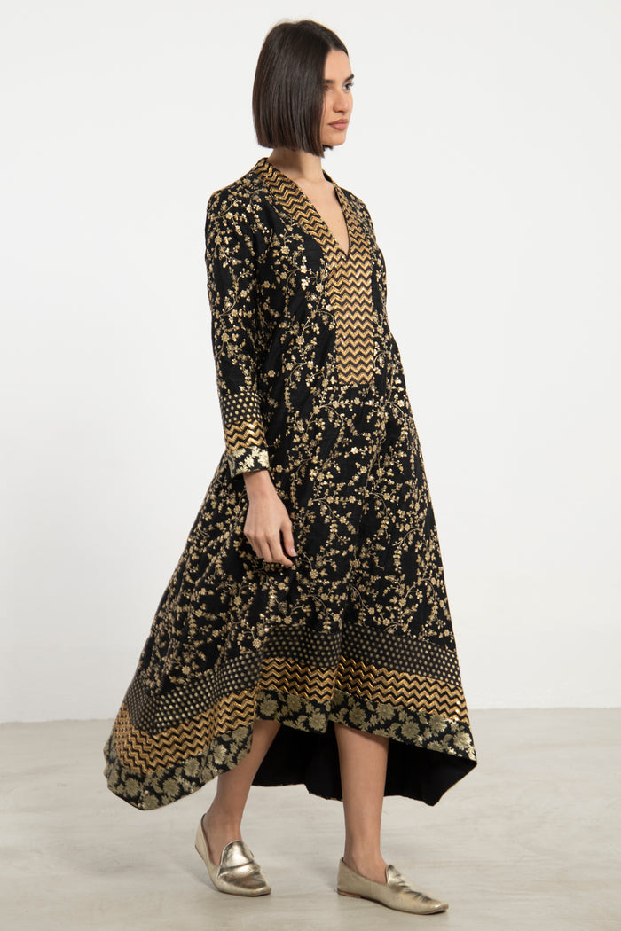 Nahar Silk Embroidered Black & Gold Dress