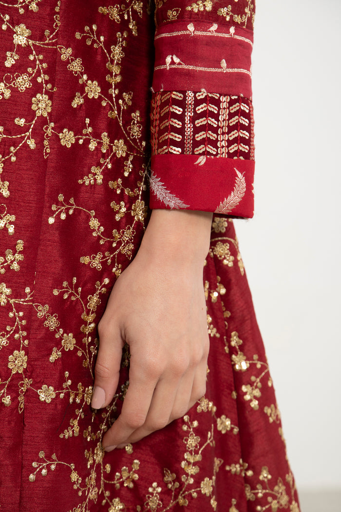 Nahar Silk Embroidered Burgundy & Gold Dress