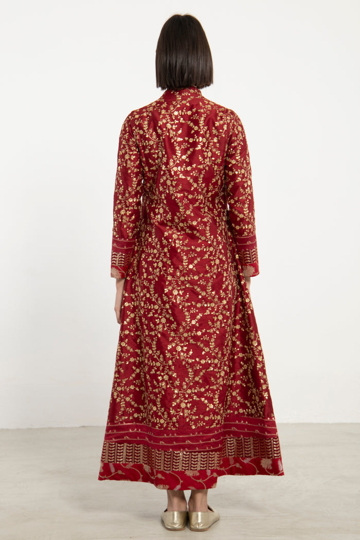 Nahar Silk Embroidered Burgundy & Gold Dress