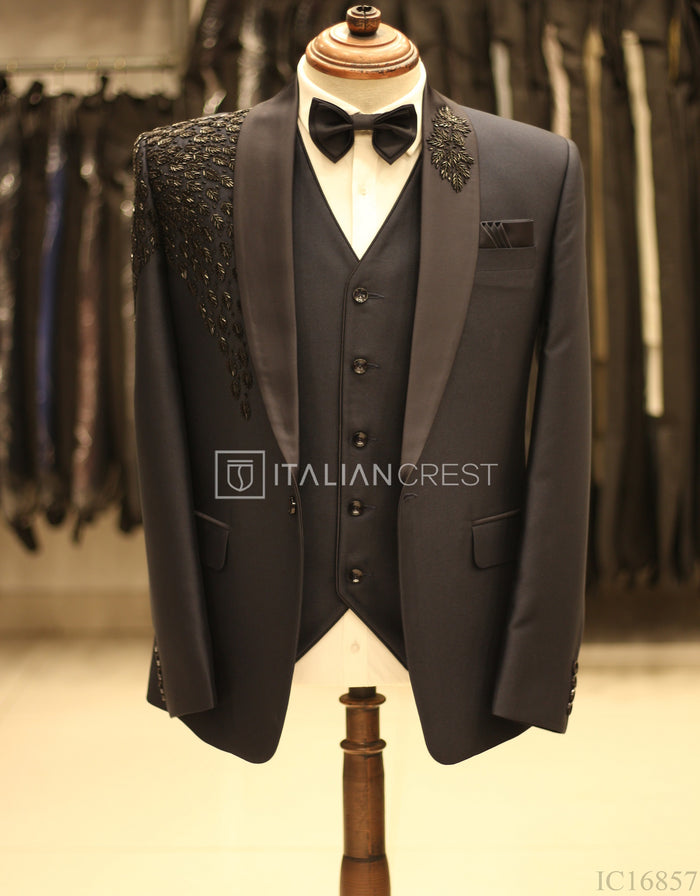 Navy Blue Embroidery Work 3pc Designer Suit