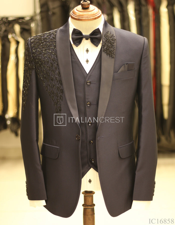 Navy Blue Embroidery Work 3pc Designer Suit