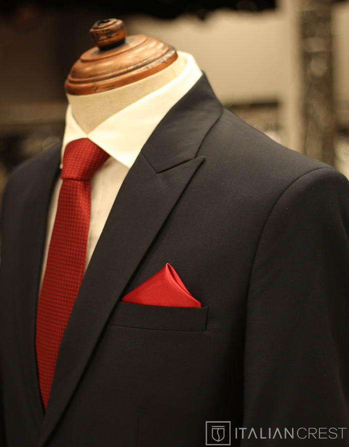Navy Blue Wool Feel Peak Lapel Suit