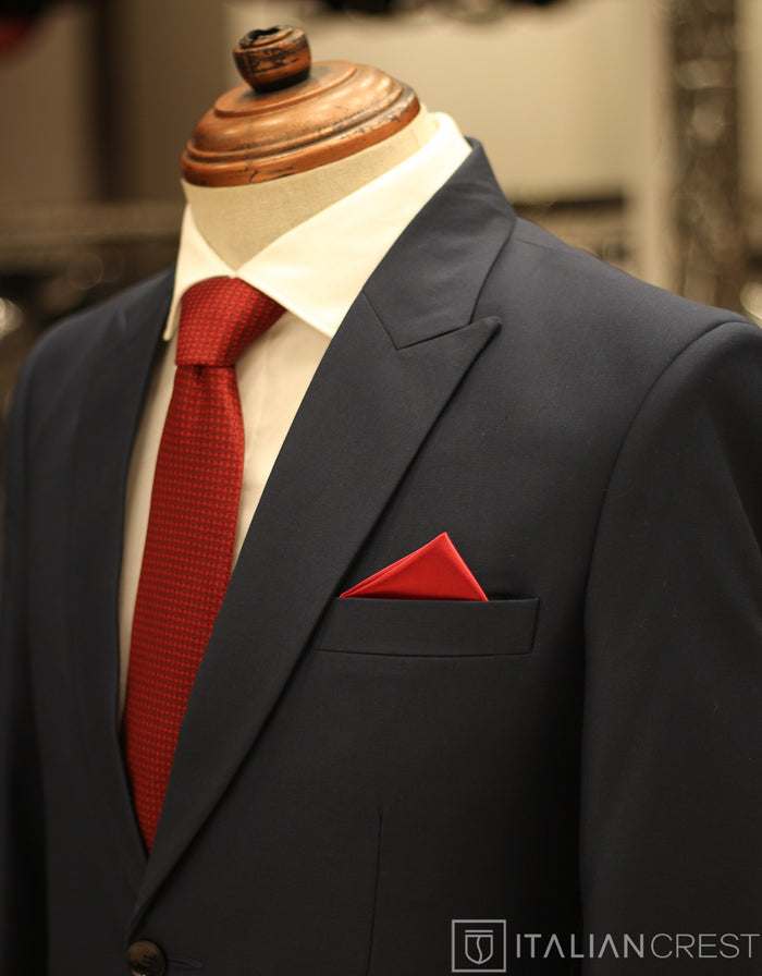 Navy Blue Wool Feel Peak Lapel Suit
