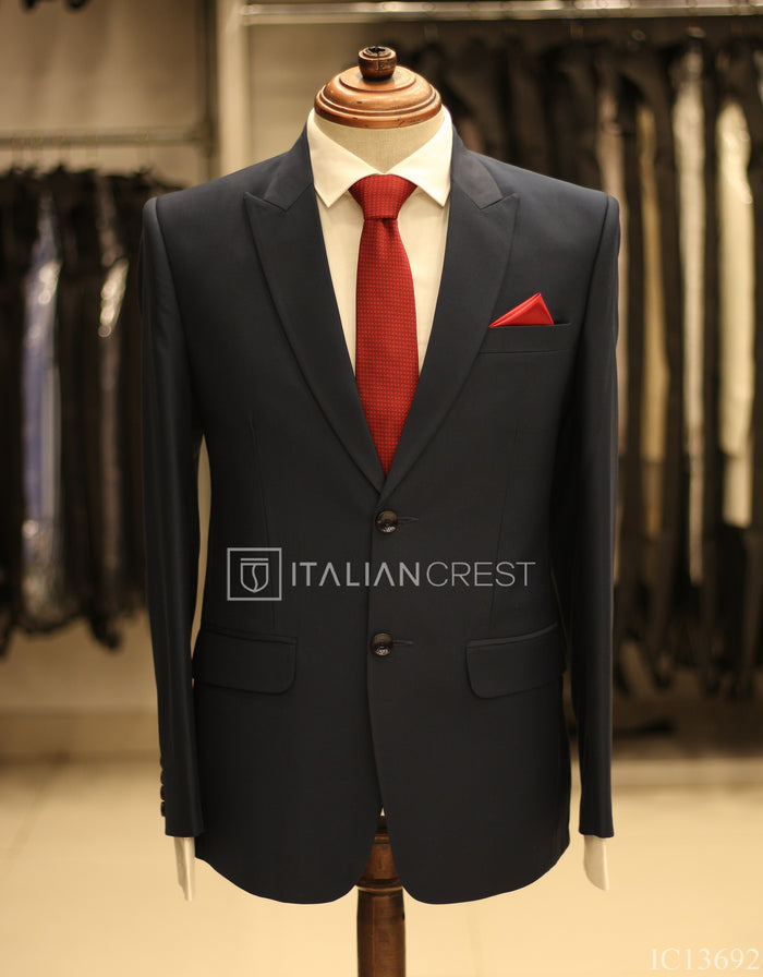 Navy Blue Wool Feel Peak Lapel Suit