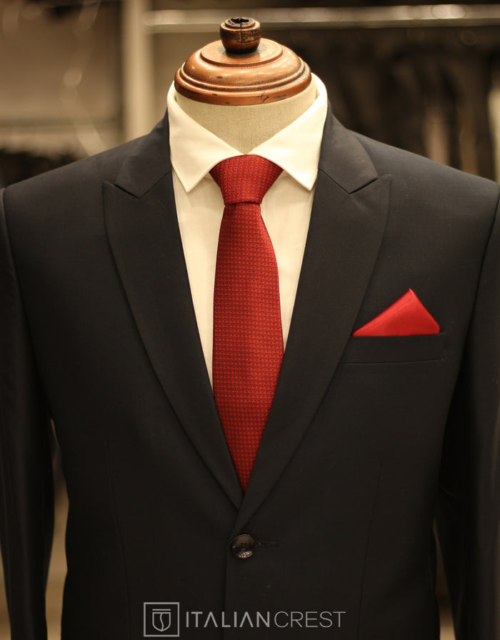 Navy Blue Wool Feel Peak Lapel Suit