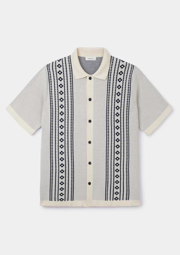 Navy Flower Jacquard Polo, Polo Shirt - SIRPLUS