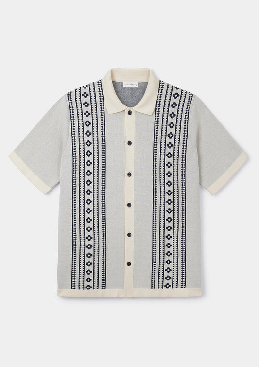 Navy Flower Jacquard Polo, Polo Shirt - SIRPLUS