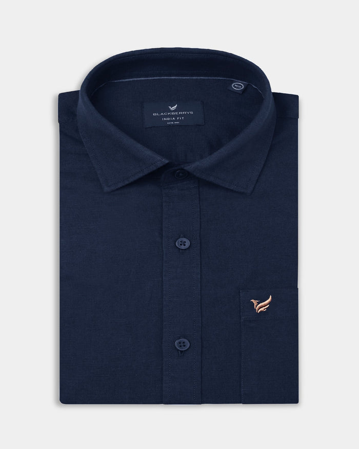 Navy Linen Solid Shirt - Cleo
