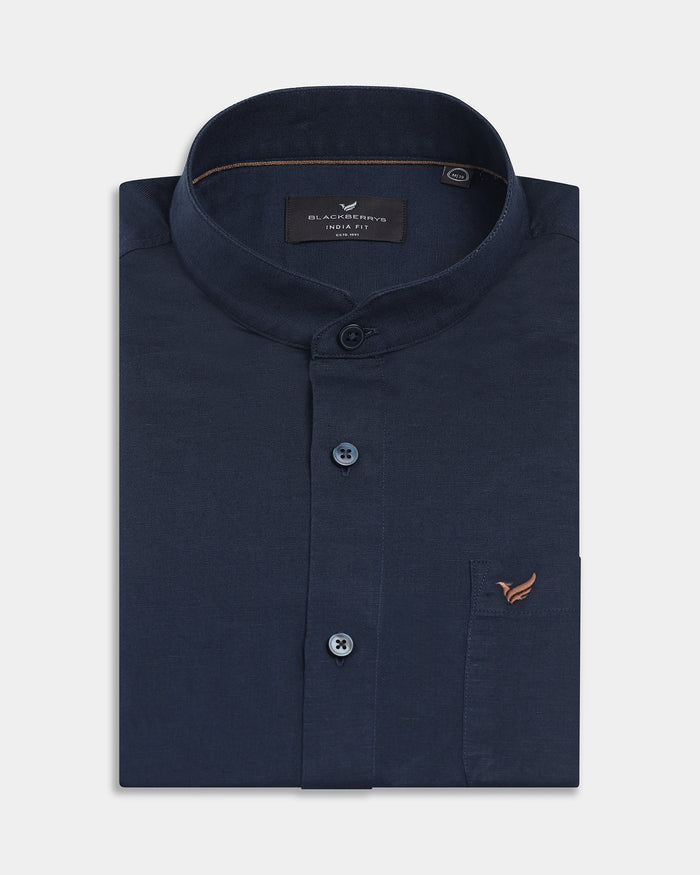 Navy Linen Solid Shirt - Cleo