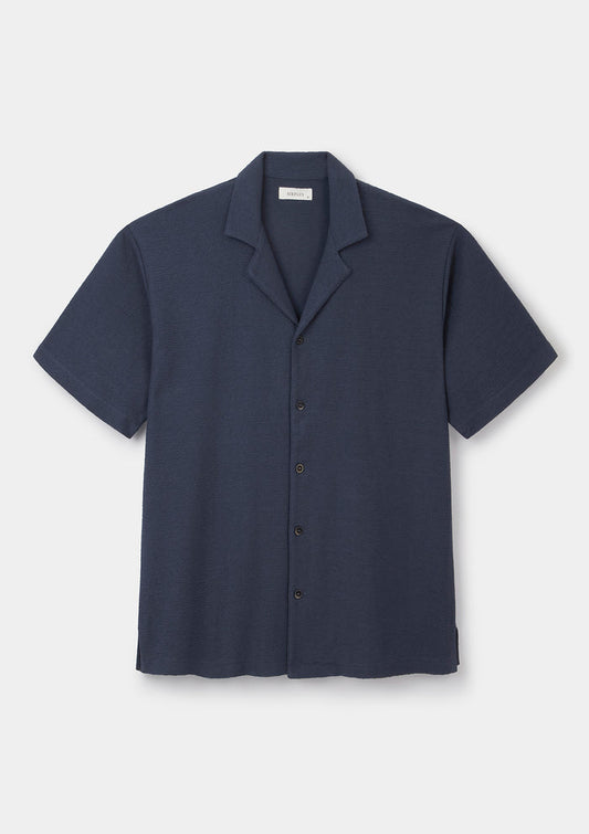 Navy Purl Jersey Cuban Shirt, Polo Shirt - SIRPLUS