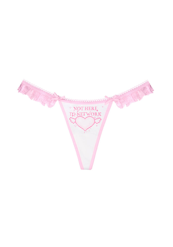 NETWORK GLITTER LACE RUFFLE THONG WHITE