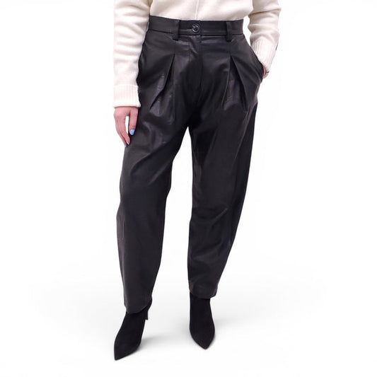 NO.6 STORE BLACK PLEATED LEATHER PANTS - SIZE 1 (S)