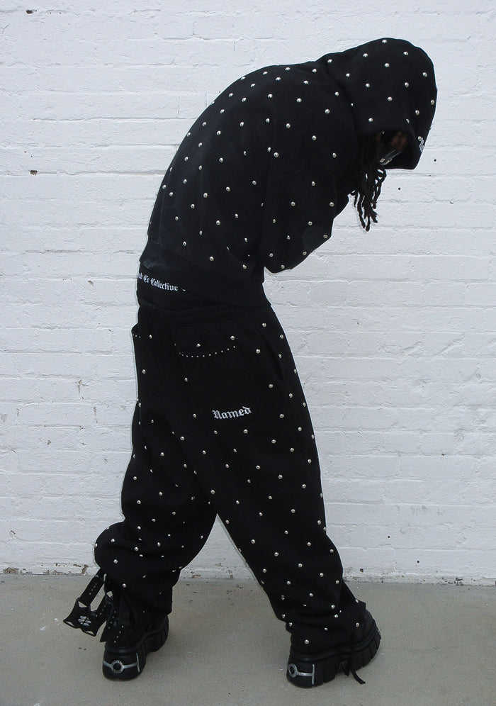 NOVA STUDDED POLKA DOT OVERSIZED SWEATPANTS BLACK