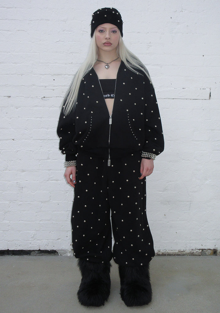 NOVA STUDDED POLKA DOT OVERSIZED SWEATPANTS BLACK