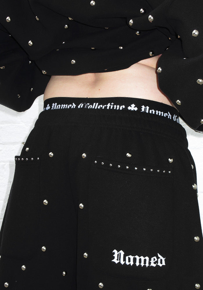 NOVA STUDDED POLKA DOT OVERSIZED SWEATPANTS BLACK
