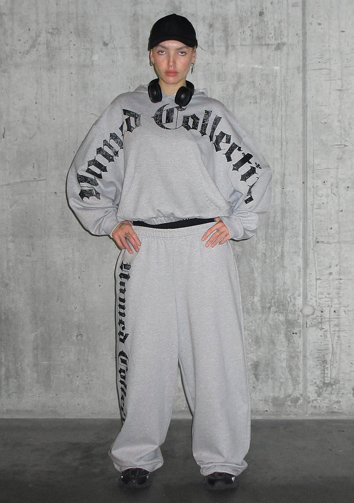 Nth ACTIVE OLD ENGLISH OVERSIZED PULLOVER HOODIE GREY MARL