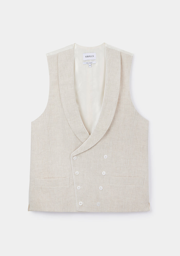 Oatmeal Shawl Lapel Double-Breasted Waistcoat, Double Breasted Waistcoat - SIRPLUS