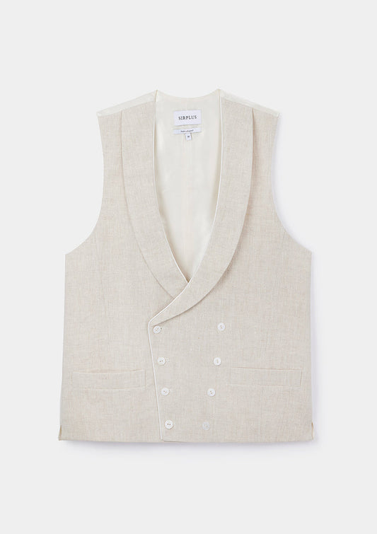 Oatmeal Shawl Lapel Double-Breasted Waistcoat, Double Breasted Waistcoat - SIRPLUS