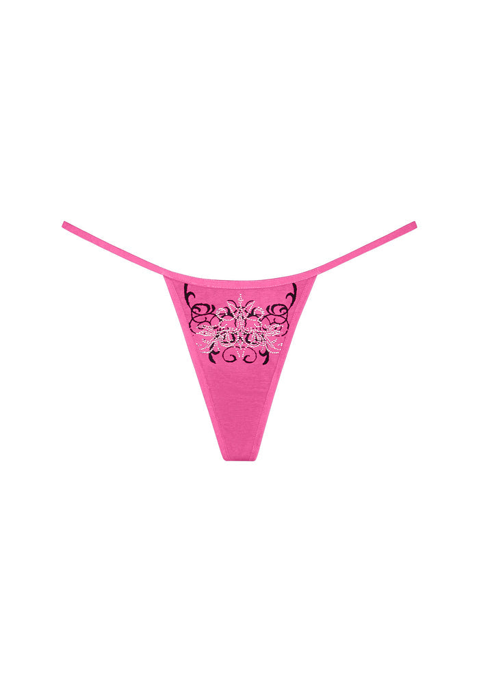 OBSESSION RHINESTONE THONG HOT PINK