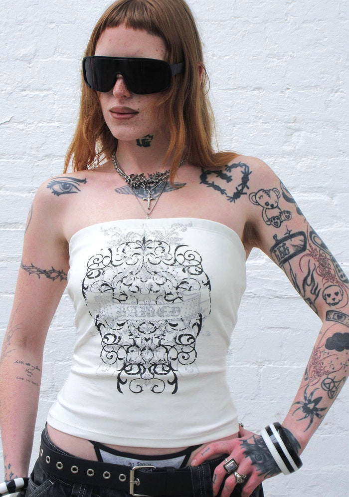OBSESSION RHINESTONE TUBE TOP WHITE