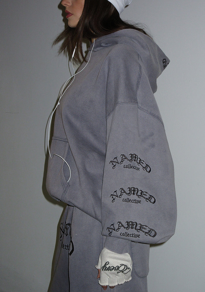 OLD ENGLISH PULLOVER HOODIE WASHED VINTAGE GREY
