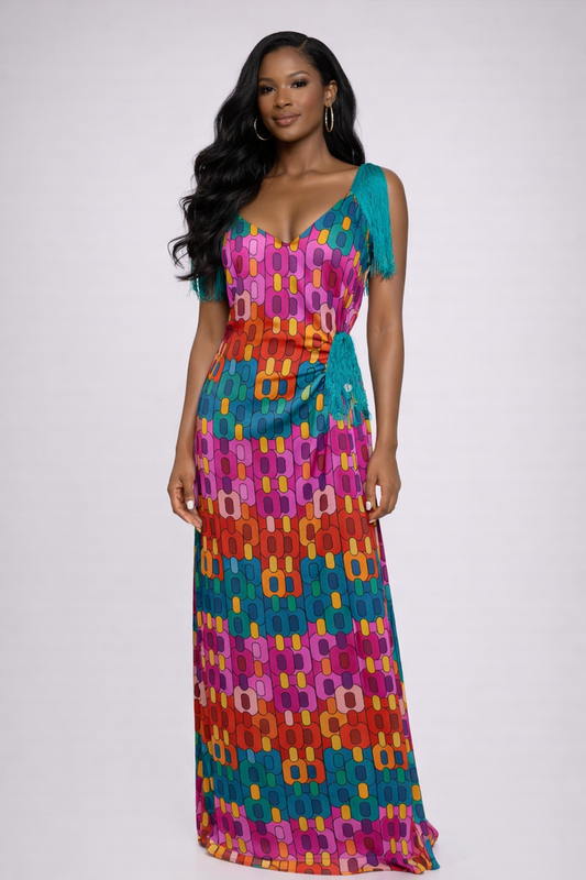 OZINNA FRINGE PEEP DRESS - TEAL