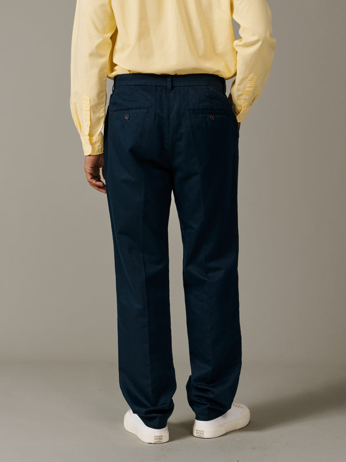 Aubin Navy Pasmore Straight Leg Trouser | Linen Trousers