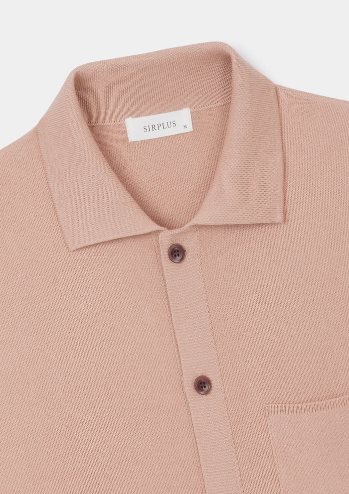 Peach Pink Cotton Knit Polo, Polo Shirt - SIRPLUS