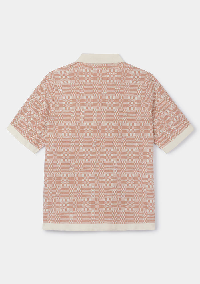 Peach Pink Tapestry Jacquard Polo, Polo Shirt - SIRPLUS