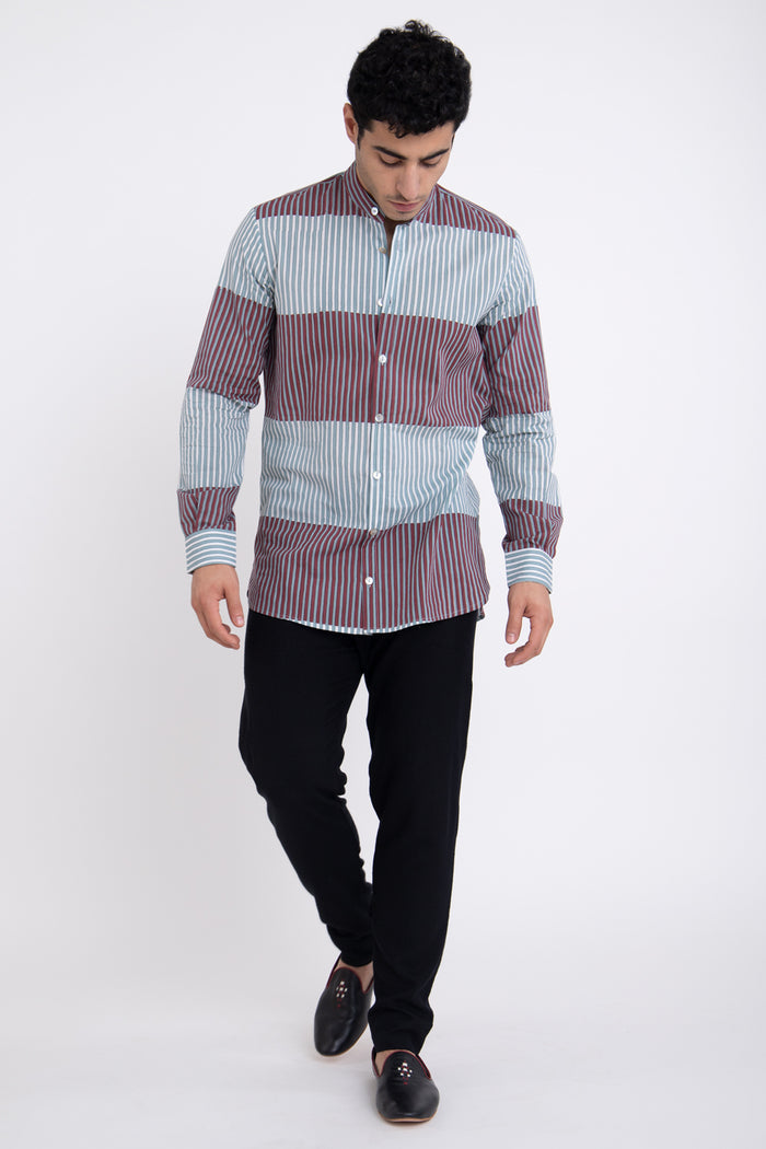 Philippe Cotton Blue & Burgundy Shirt