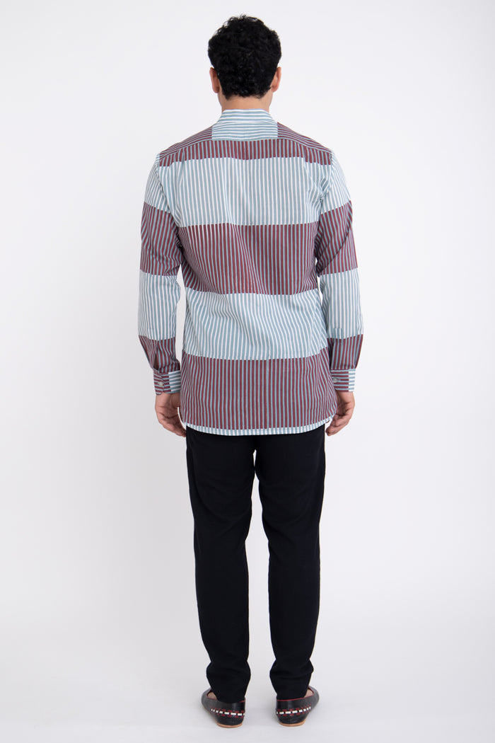 Philippe Cotton Blue & Burgundy Shirt