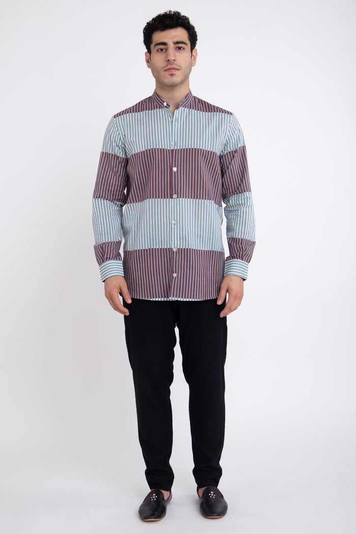Philippe Cotton Blue & Burgundy Shirt