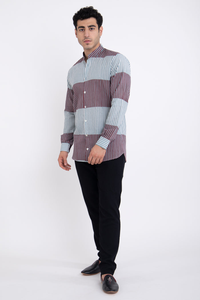 Philippe Cotton Blue & Burgundy Shirt