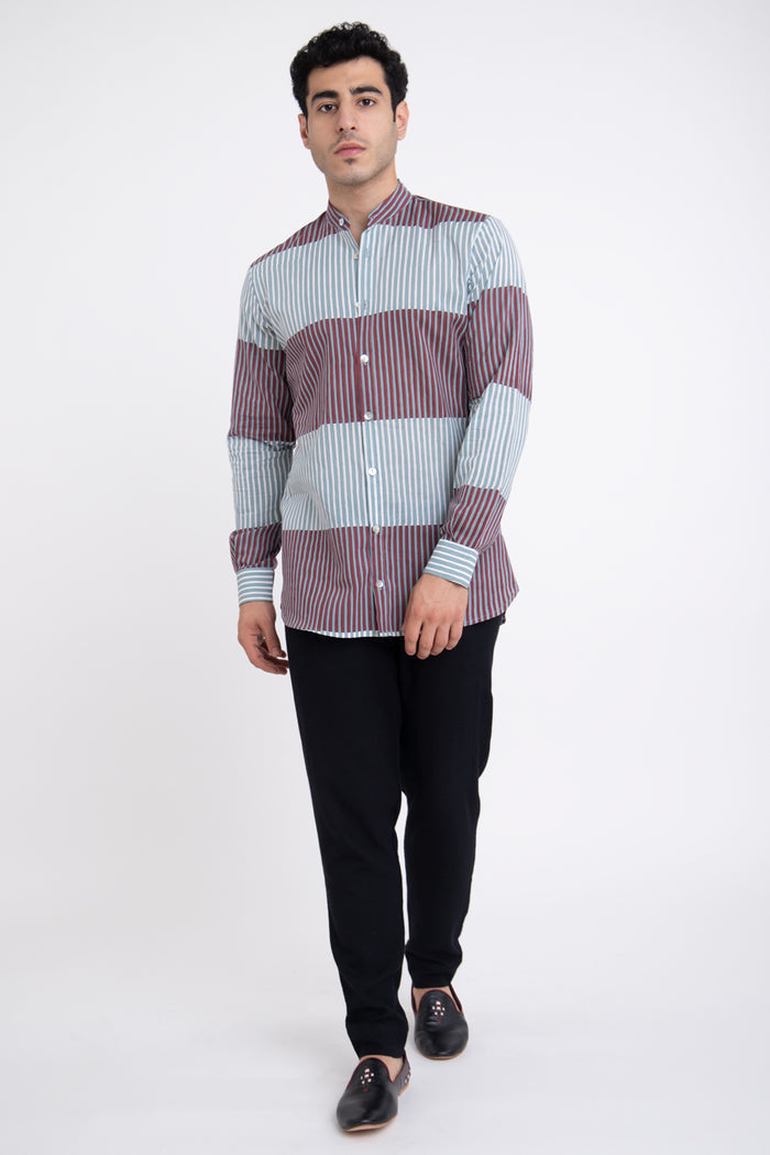 Philippe Cotton Blue & Burgundy Shirt