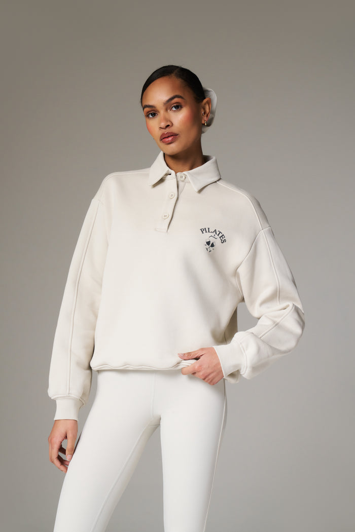 PILATES & PINOT BUTTON UP SWEATSHIRT - BONE