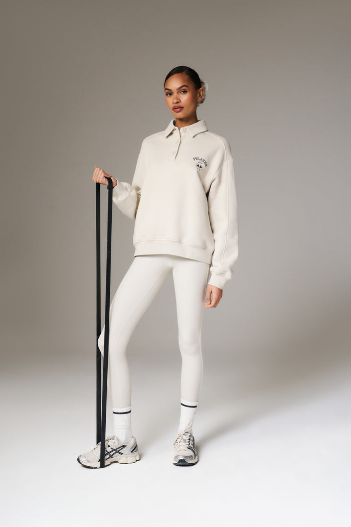 PILATES & PINOT BUTTON UP SWEATSHIRT - BONE