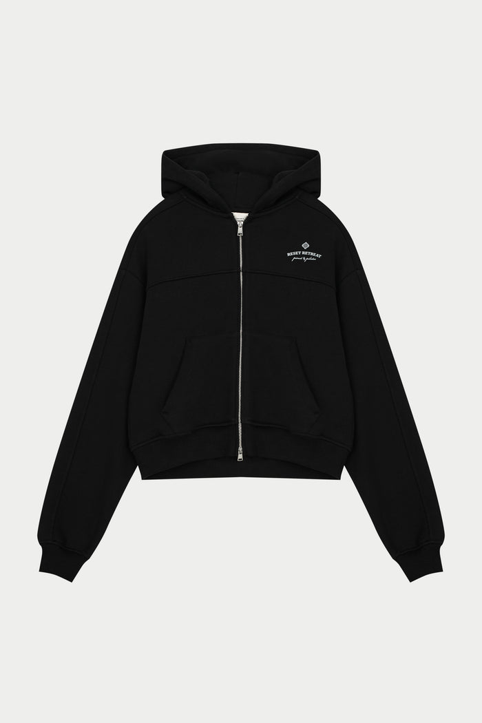 PILATES & PINOT ZIP THROUGH CROPPED HOODIE - BLACK