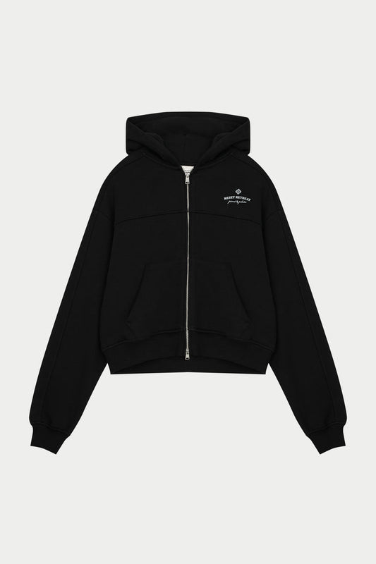 PILATES & PINOT ZIP THROUGH CROPPED HOODIE - BLACK