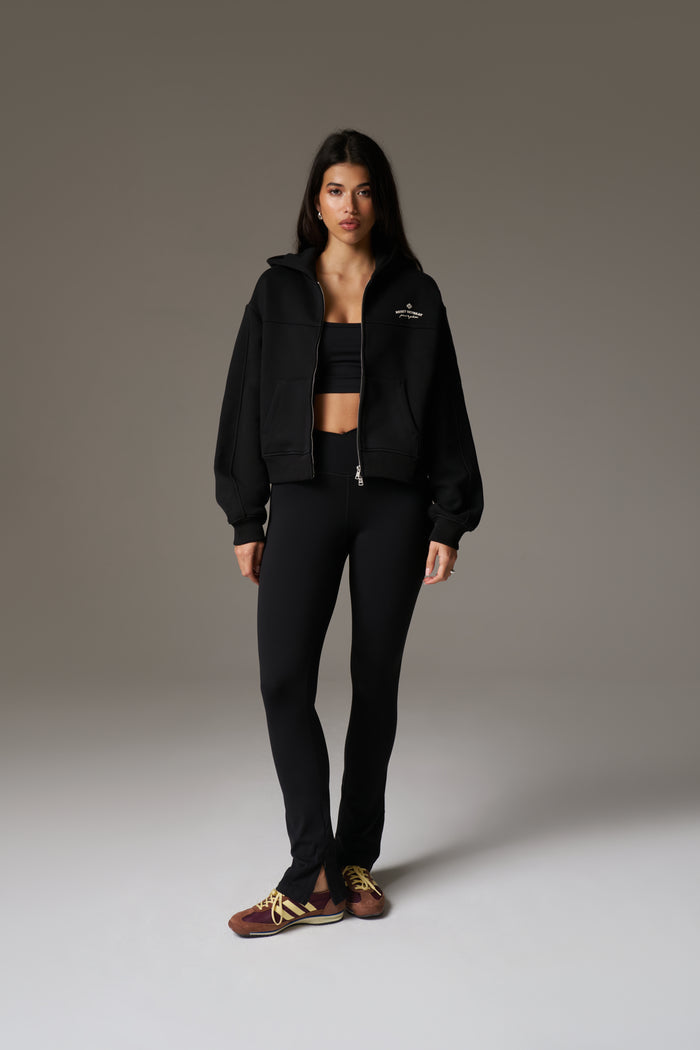 PILATES & PINOT ZIP THROUGH CROPPED HOODIE - BLACK