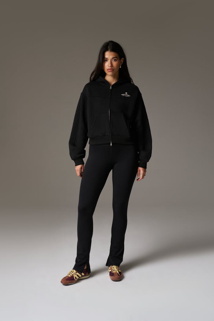 PILATES & PINOT ZIP THROUGH CROPPED HOODIE - BLACK