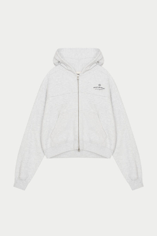 PILATES & PINOT ZIP THROUGH CROPPED HOODIE - GREY MARL