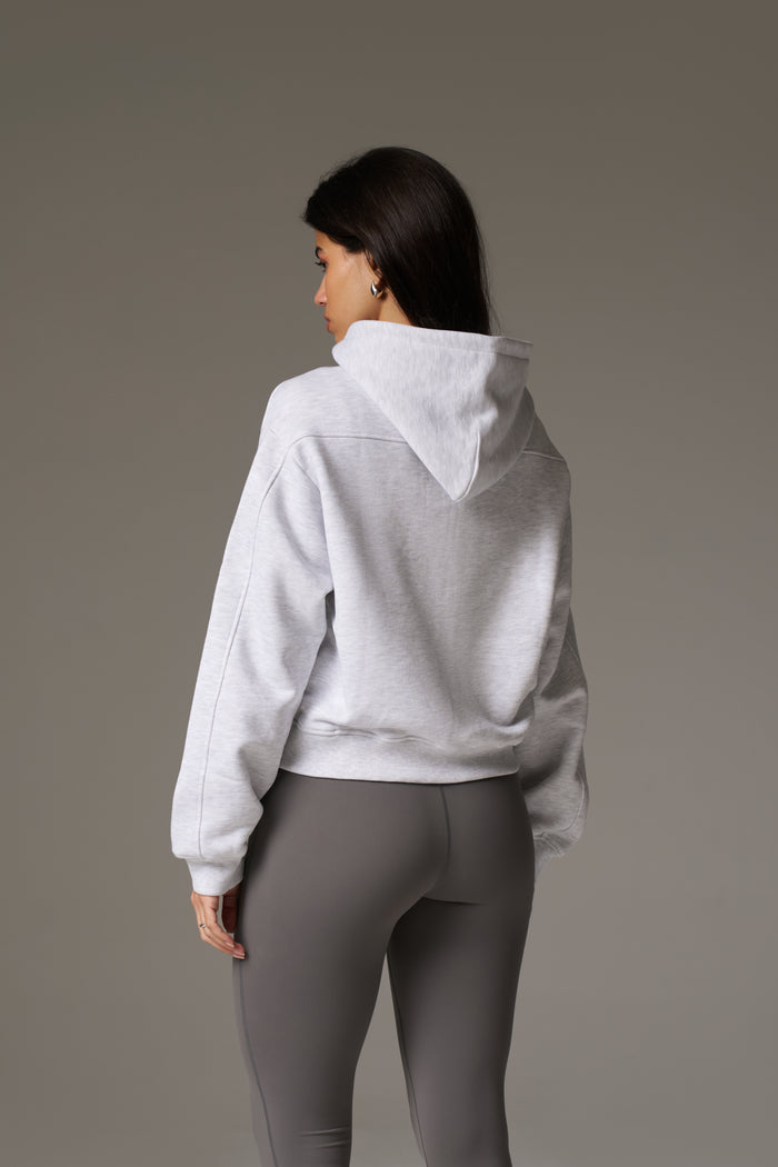 PILATES & PINOT ZIP THROUGH CROPPED HOODIE - GREY MARL
