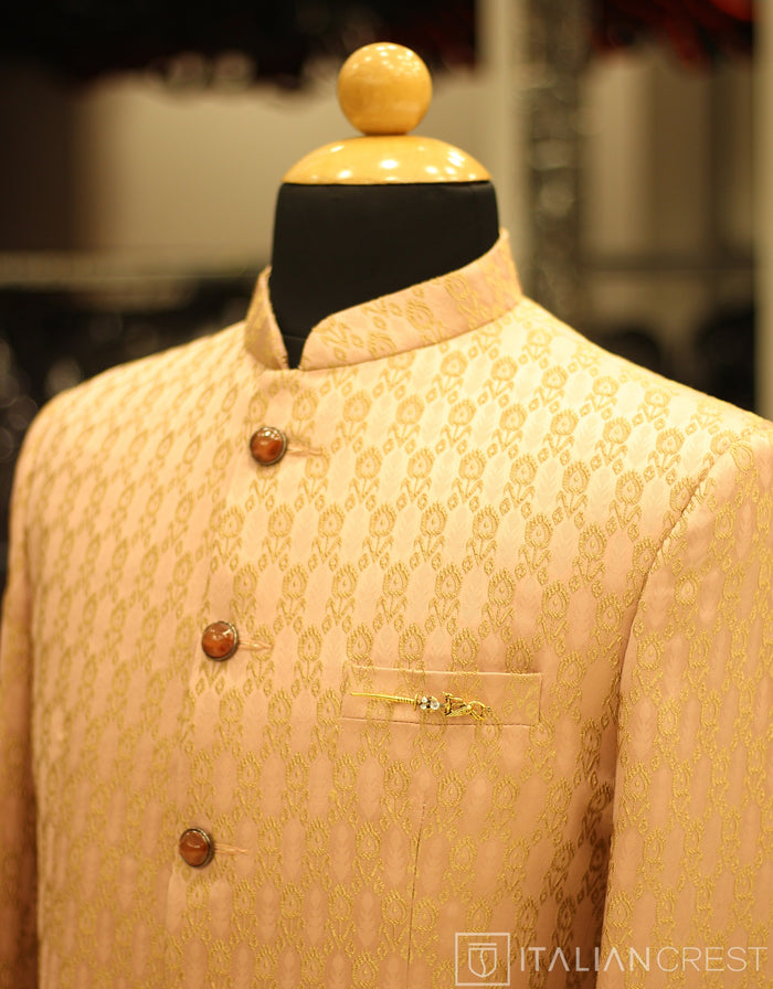 Pink Jacquard Jodhpuri Suit