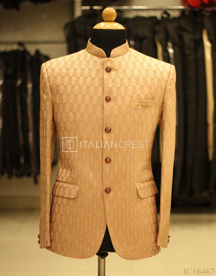 Pink Jacquard Jodhpuri Suit