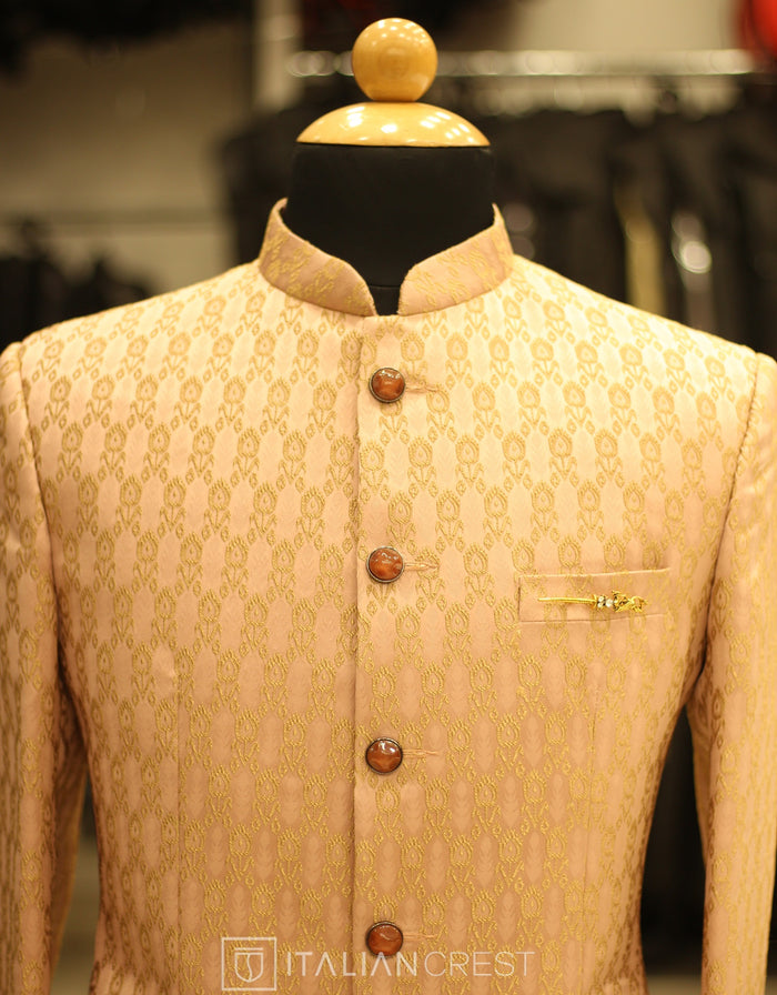 Pink Jacquard Jodhpuri Suit